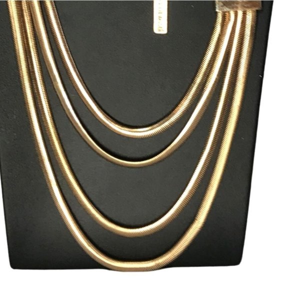 Steve Madden Herringbone Chain Necklace Multi Strand Gold Tone Silver Tone Black - Picture 2 of 5